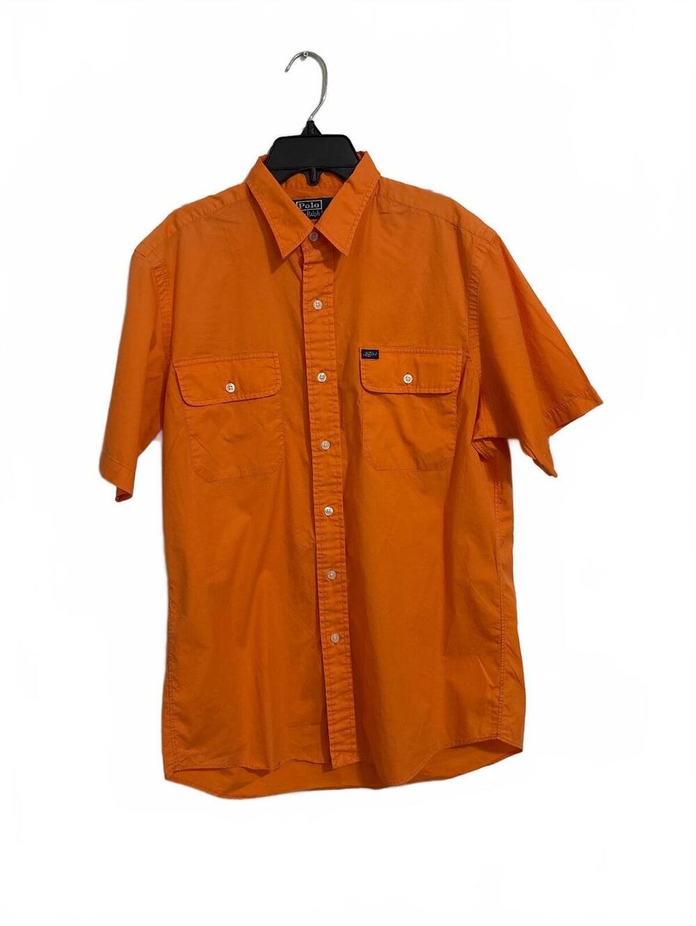 Vintage Polo Ralph Lauren Script Logo  Button Down Shirt Mens Medium Orange 90s